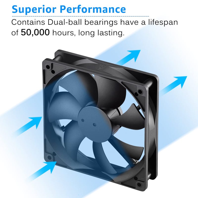 GDSTIME Dual Ball Bearings 120mm x 120mm x 25mm 5 inch 12v Brushless DC Cooling Exhaust Fan, For Desktop - Image 3